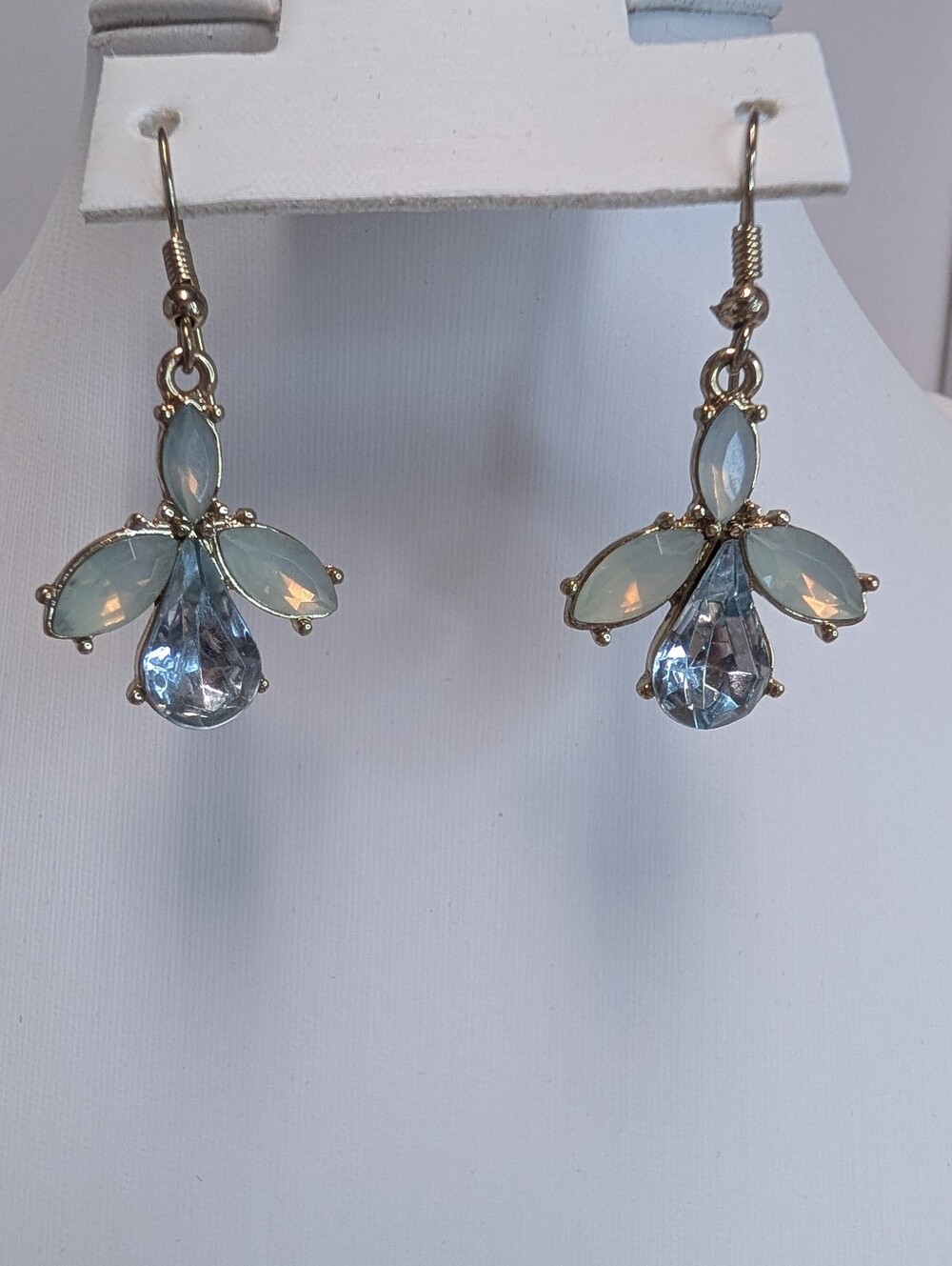 Delicate Light Blue Teardrop Crystal Dangle Earrings